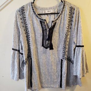 Black and White Striped Blouses with Embroidery